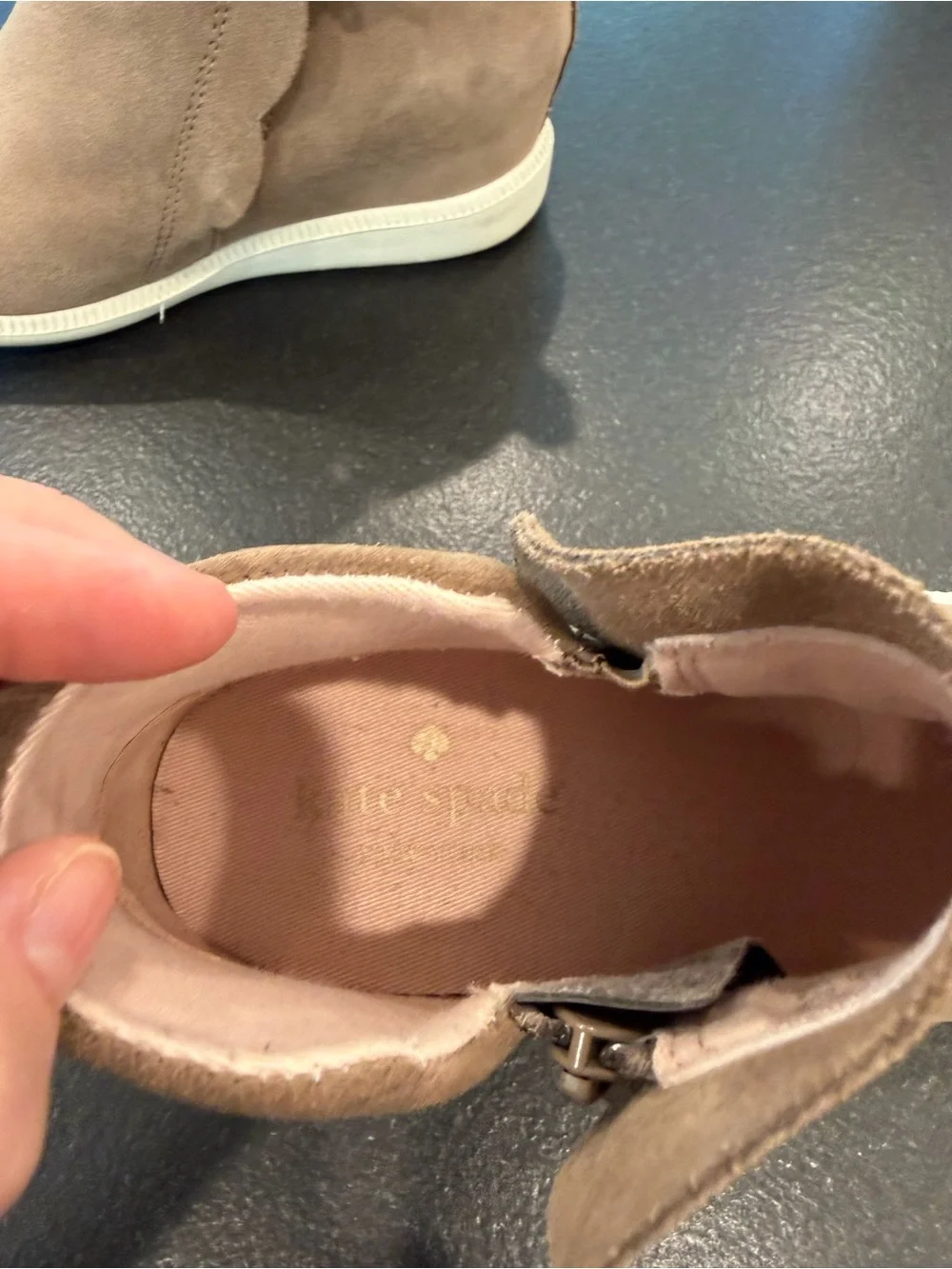 Kate Spade Wilkes Taupe Suede Wedge Sneaker Ankle Booties Size 7